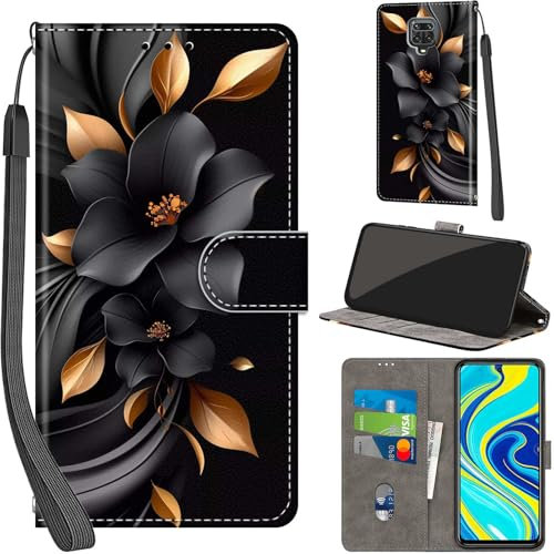 PHINIENLAND Custodia per Xiaomi Redmi Note 9 Pro/Note 9 Pro Max, in pelle di alta qualità, pieghevole, con scomparto per carte di credito, funzione leggio, compatibile con Redmi Note 9S, fiori