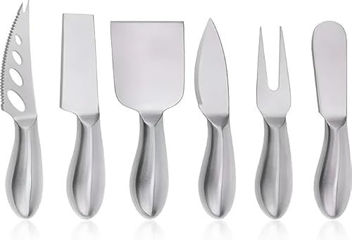 HI NATURE™ Coffret de 6 Couteaux à Fromage – Acier Inoxydable – Pour Fromages Durs, Tendres & à Tartiner – Lavables au Lave-Vaisselle – Design Élégant – Idéal Cadeau – Argenté