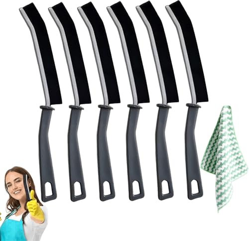 6PCS Crevice Cleaning Brush with 1 Cloth – Hard Bristle Brush for Deep Cleaning Gaps, Corners & Tight Spaces, Multifunctional Groove Scrub Brush for Bathroom, Kitchen, Tiles & More (Black)