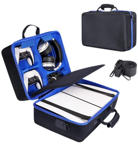 ZORETCO Carrying Case Compatible with PS5 Slim 2023, Hard Shell Protective Travel Carrying Bag for Play Station 5 Slim Disc and Digital Edition Console, Controllers, Vertical Base, Disc and Cable