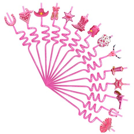 Lumsburry Cowgirl Party Favors Reusable Pink Drinking Straws, Western Themed Party Supplies Cowboy Birthday Decorations for Teens Girls Kids