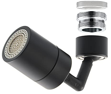Küchenspüle Wasserhahn Belüfter Spritzfilter Wasserhahn Extender 2 Strömungssprühmodi 720 Grad drehbarer Bubbler Belüfter Wasserhahn Sprühaufsatz, M22 X M24 Spülenbelüfter for Wasserhahn Schwarz