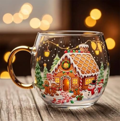 ARSBORUI Weihnachtstasse 300ml Süße Weihnachten Gläser mit Griff Weihnachtsgeschenke für Frauen und Männer Christmas Painted Mugs mit Schneeflocken Reindeer Weihnachtsbaum Motive (C)