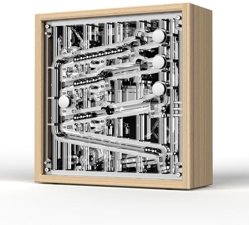Rollende Kugeluhr mit Stahllagern und mehreren Schienen – Massivholz und Edelstahl-Design – ideal für Zuhause oder Büro
