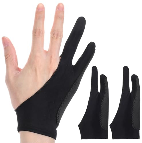 Yuanan Digital Drawing Glove, 3-Layer Palm Rejection, Two-Finger Artist Glove for Drawing Tablet, Paper Sketching, Ambidextrous Design, Includes Cleaning Cloth