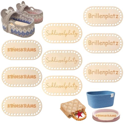 9 Stück Korbboden zum Häkeln, Holzboden für Häkelkorb, Taschenboden zum Häkeln, Häkelkorb Holz Oval, Gehäkelter Korbboden Holzbasis, für DIY Handtasche Korb Webbedarf Kunsthandwerk Heimdekoration
