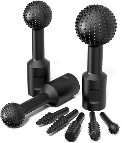 BURMONG Lot de 8 fraises rotatives et râpes pour bois et métal – 3 têtes sphériques et 5 têtes en carbure avec tige hexagonale de 5/8-11 et 0,6 cm, pour meuleuses d'angle et perceuses | Creux