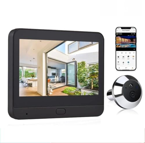 Desiumite Cámara de video para puertas de 2.4GHz para mirilla – HD 1080P con pantalla IPS de 4.3 pulgadas, infrarrojos, detección de movimiento, compatible con para