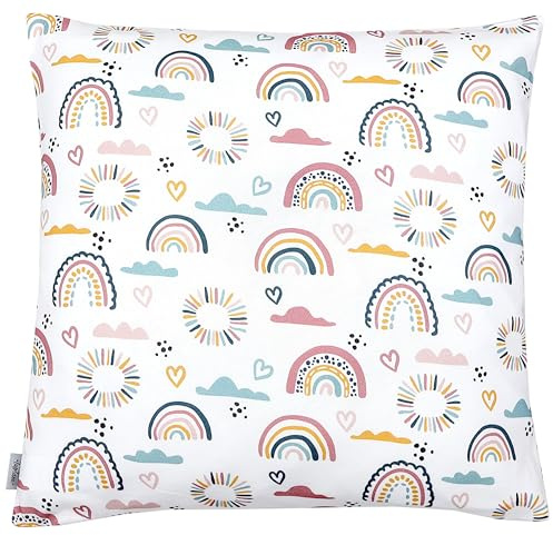 TupTam Kissenbezug Gemustert Bunte Kissenhüllen Dekokissen für Baby und Kinderzimmer, Farbe: Regenbogen Herz Wolken, Größe: 80 x 80 cm