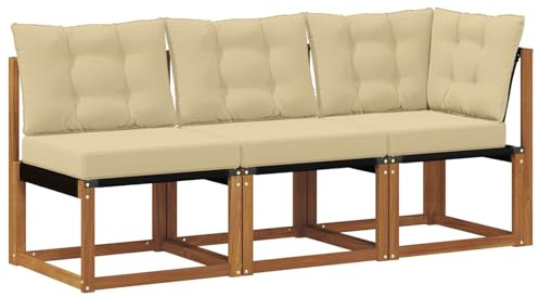 vidaXL 3 STK. Outdoor Mittel- und Ecksofa Natur