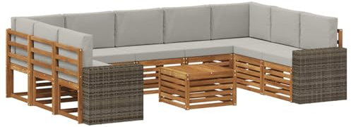 vidaXL Sofagarnituren 10 pcs Natürlich und Hellgrau Massivholz Akazie, Gartenmöbel, modernes Outdoor-Sofa, gemütliche Sitzgruppe für Terrasse und Lounge, langlebig und bequem