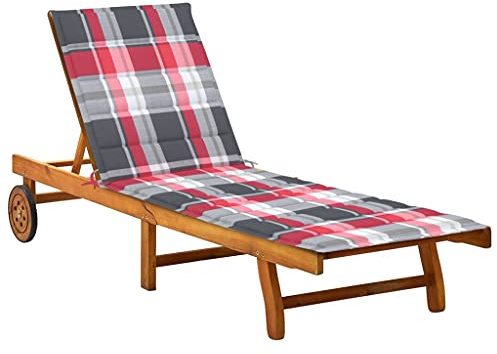 Mangloder Chaise Longue de Jardin inclinable avec Coussin Bois d'acacia Solide pour terrasse Balcon Piscine Plage extérieur détente Relax Fauteuil Relax en Bois avec Repose-Pied et Table coulissante
