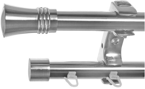 BASIT Rohr + Innenlauf Gardinenstange Deckenmontage 2 läufig 140cm lang Edelstahl Look Metall Gardinenstange 2 läufig Deckenbefestigung Ø20mm I D60 RI