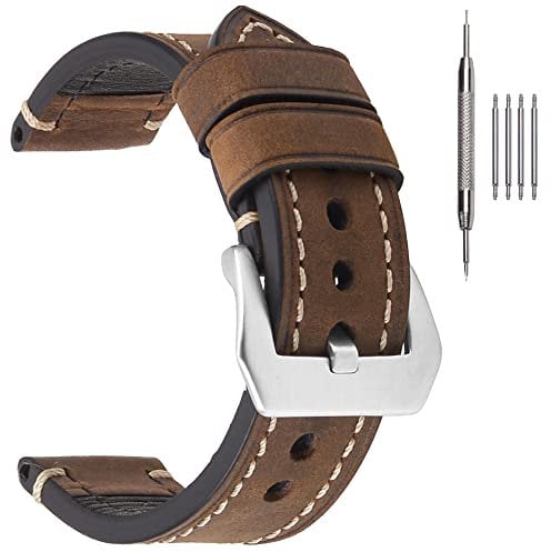 EACHE Vintage Herren Uhrenarmband Braunes 24mm Ersatz-Uhrenband Crazy Horse Classic Armband Leder Dunkelbraun