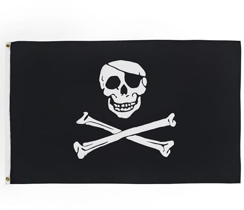 BANDERA PIRATA CABEZA DE MUERTE 90x60cm - BANDERA CON CALAVERA 60 x 90 cm poliéster ligero - AZ FLAG