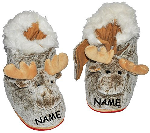 alles-meine.de GmbH Hausschuhe - Elch/Rentier - SUPERWARM - incl. Name - Gr. 38-39 - 40 - gefütterter Plüschhausschuh/Hausstiefel - Boots Stiefel warm Tier Tiere/für ..