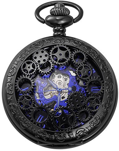 Agent X Mechanische Klassische Taschenuhr mit Gearwheel-Anhänger, Schwarz Standard schwarz