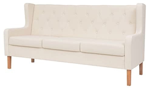 vidaXL Sofa 3-Sitzer Dreisitzer Stoffsofa Polstersofa Loungesofa Couch Polstermöbel Wohnzimmersofa Designsofa Stoff Cremeweiß Holzgestell