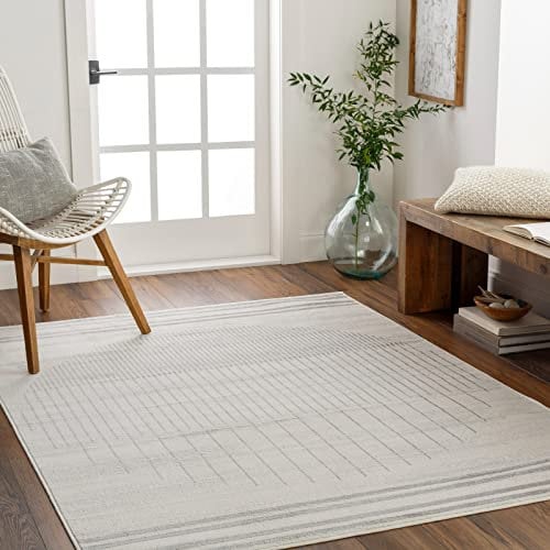 Livabliss Nairobi Wohnzimmer Boho, großer Schlafzimmer 200x274 cm - für Esszimmer mit geometrischem Muster, Skandinavischer Wohnzimmer modern in Elfenbein, Creme, Silber