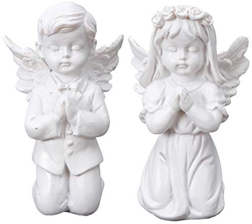 NUOBESTY 2pcs Resin Angel Figurines - Praying Boy & Girl Statue Party Angel Action Figure Ornament Decorations