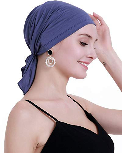 osvyo Bambus Chemo Kopftuch für Frauen mit Haarausfall - Krebspatienten Kopfbedeckung Turban in Versiegelter Verpackung Denim BLAU