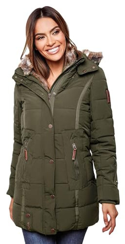 MARIKOO Damen Winter Jacke Mantel Parka warm gefütterte Winterjacke B817 [B817-Lieblings-Olive-Gr.XXL]