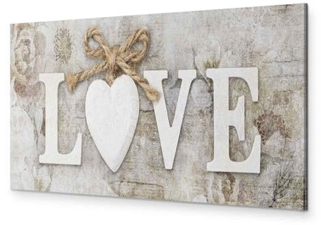 murando - Wandbilder XXL Love 135x45 cm 1 tlg - Wand Deko Vlies Leinwand Bilder Groß Wanddeko Wohnzimmer Schlafzimmer Kunstdrucke Panoramabild - Aufschrift Liebe Holzoptik Vintage Herz