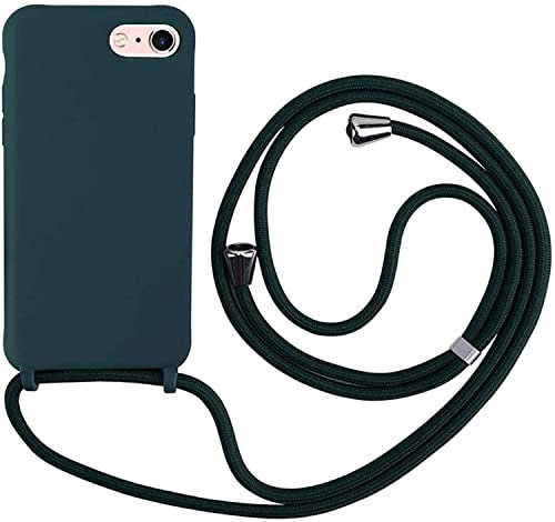 xingting EU Handykette kompatibel mit iPhone 6/7/8Plus(5.5inch) Handyhülle Verstellbarer Silikon Seil Necklace Hülle-Dunkel Grün