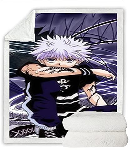 Hunter X Hunter Decke Anime, Killua Gon Hisoka Kurapika Leorio 3D Druck Warme Lamm Kaschmir Decke Teenager Mädchen Jungen Kinder Winter Sofa Plüsch Fleecedecke,S,130-150CM
