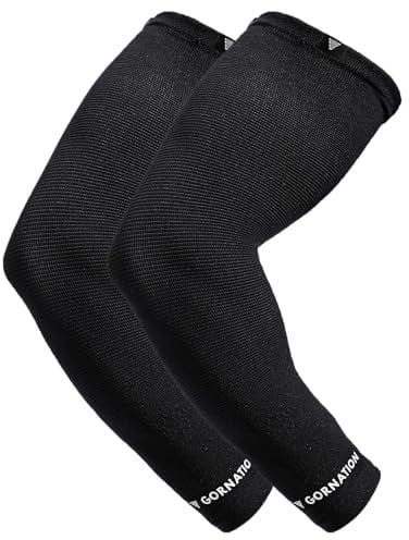 GORNATION Manicotti per Braccia, Compressione per Pallavolo, Running, Ciclismo, Fitness e Calisthenics, Uomo e Donna, Compressione per Braccia e Gomiti per Sport, Compressione, 1 Paio - L, Nero