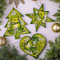 Holz Christbaumschmuck 3 St. Set Tannenbaum, Weihnachtsstern und Hetz Christbaumanhänger Beidseitig Handbemalt nach Ukrainischer Tradition, Wertvolles Weihnachtsgeschenk