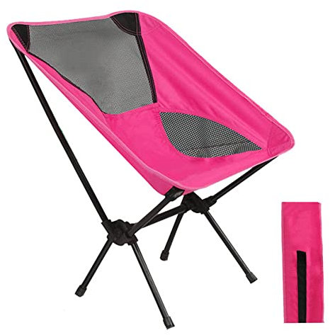 XVBVS Tragbare Campingstühle Kompakter Klappstuhl, Atmungsaktiver und Bequemer Outdoor-Rückenlehnenstuhl mit Tragetasche für Strand-Picknick-Fischen im Freien- Pink