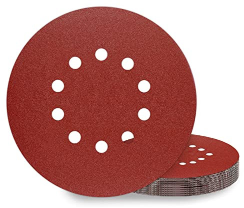 KONGMING 10 Stück Schleifpapier 225mm Klett Schleifscheiben 225mm Körnung P150 10 Loch in Rot für Trockenbauschleifer Exzenterschleifer Schleifgiraffe