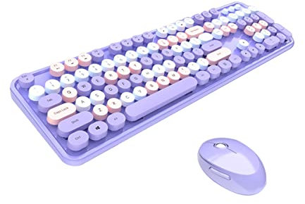 ABHI Ensemble Clavier de Jeux & Souris sans Fil pour iOS Windows 2,4Ghz Plug Play Claviers Gamer USB Récepteur 104 Multicolore Touches Ordinateur Machine à Écrire PC Clavier Gaming - Violet