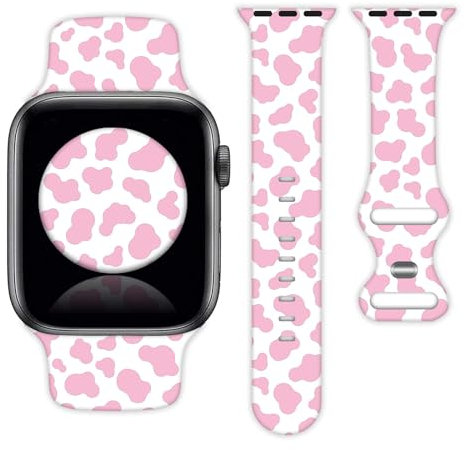 EHOVPO Pink Cow Marble Leopard Print Tie-dyed Watch Band Compatible with Apple Watch 38mm/40mm/41mm, Sport Silicone Wristbands for Women Men Gifts, Waterproof, Silicone, 38mm/40mm/41mm