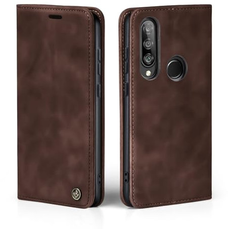 LBH Handyhülle für Huawei P30 Lite in Dunkelbraun mit Karten- und Geldfach Smartphone Hülle mit Standfunktion Flip Case Schutzhülle Magnetverschluss Vintage