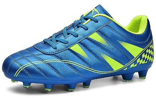 ASHION Fußballschuh Kinder Fussballschuhe Footballschuhe Outdoor Athletic Soccer Schuhe Z01,C Blau Grün,37EU