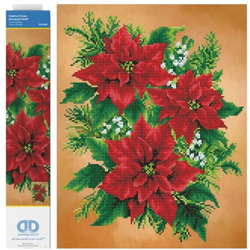 DIAMOND DOTZ DD9.068 - Original 5D Diamond Painting Set Festive Cheer, Kreativset mit 12.322 Diamant Mosaiksteinen, Malset ca. 35,5 x 45,7 cm, für Erwachsene und Kinder ab 6 Jahren, Rot/Grün