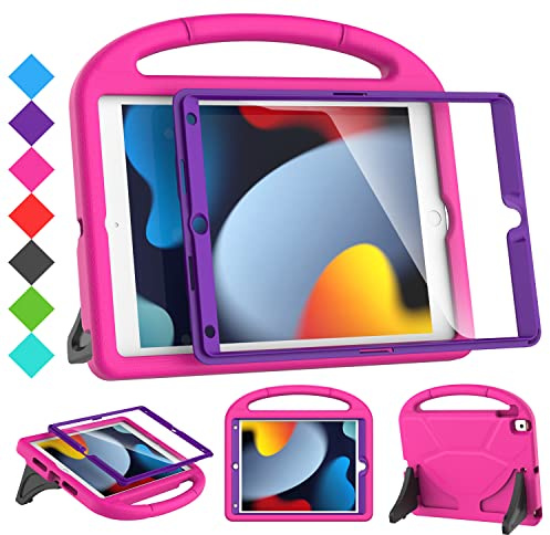 SUPLIK Kids Case for iPad 9th/8th/7th Generation - 10.2 inch 2021/2020/2019 Case with Built-in Screen Protector, Durable Shockproof Handle Stand for Apple iPad 7/8/9 Gen, Pink&Purple