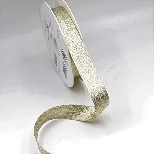 Leduc 20 Meter Schrägband, 13 Farben, Metall, Lurex, zum Nähen, doppelt gefaltet, 8 + 20 + 8 mm, italienische Qualität 9563 Light Gold