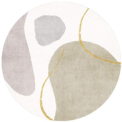 YUCFS Beige, Braun, Grau, Gold, runder Teppich im geometrischen Stil, großflächiger Teppich für Wohnzimmer, Eingangsbereich, Bodenmatte, Klavierunterlage, Durchmesser 80 100 120 140 160 180 200, 3