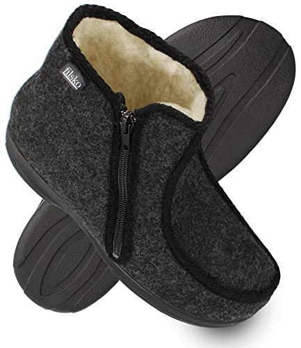 filsko® Idre - Winter Hausschuhe Herren - weiche Fütterung aus Schafwolle - rutschfeste Sohle - mit Reißverschluss - grau - nie wieder kalte Füße - biegsame Schuhvorderkappe - 41 EU