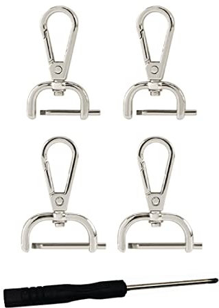 WeddHuis Kit di 4 Chiusure Girevoli in Metallo con Fermagli a Artiglio di Aragosta e 1 Cacciavite - Accessori per Borse, Borse a Tracolla e Borse in Pelle (Argento)