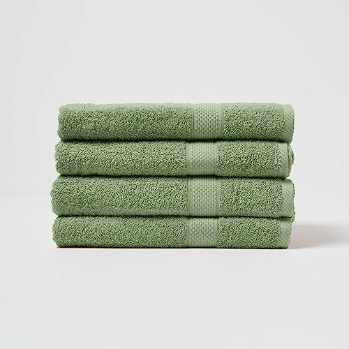 HOMESCAPES Sage Green Turkish Cotton Set of 4 Bath Towels Super Soft Thick & Absorbent 500 GSM Towel Heavy Weight for everyday Luxury
