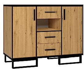 BETTSO - Kommode Sideboard Schubladenkommode Highboard Schrank Beistelltisch mit 2 Türen und 3 Schubladen für Wohenzimmer 135,5x45x107cm-OLLO 2D3S 135 (WOTAN)