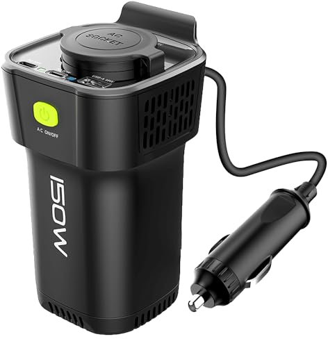 inversor 12v a 220v 150W para Coche,Convertidor con Puertos Doble USB- Adaptador Mechero Coche a Enchufe-Cargue Sus Dispositivos Electrónicos en Autocaravanas,Camper Furgoneta&Coche