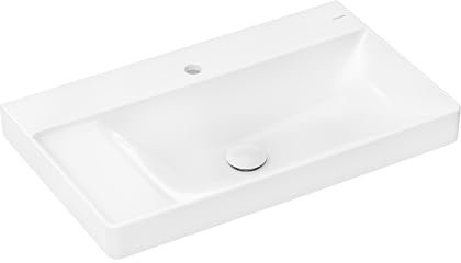 hansgrohe Xelu Q Waschtisch mit Ablage links, 800x480, wandhängend, ohne Überlauf, Weiß, 6103, Farbe: Weiß/mit Hahnloch