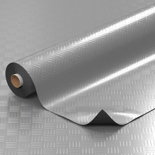 PVC Bodenbelag Meterware Noppen 1mm Antirutschmatte Bodenmatte Noppenmatte Riffelblechmatte Tränenblech rutschfest Silber Riffelblech Optik 240x140cm
