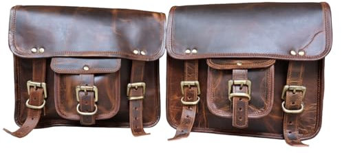 american blue 2 x Motorrad Leder Satteltasche Fahrrad Leder Umhängetasche Werkzeugtasche Braun Lenker Sissy Bar Reisetasche Satteltaschen für Fahrrad 2er Set (Saddle Design 2)