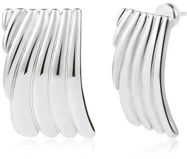 Silber 925 Ohrringe Große Ohrstecker Damen, Große Rechteckige Ohrstecker Geometrische Ohrringe Hypoallergen Klobige Ohrstecker Gestreifte Ohrstecker Statement Dicke Ohrstecker Schmuck Geschenk